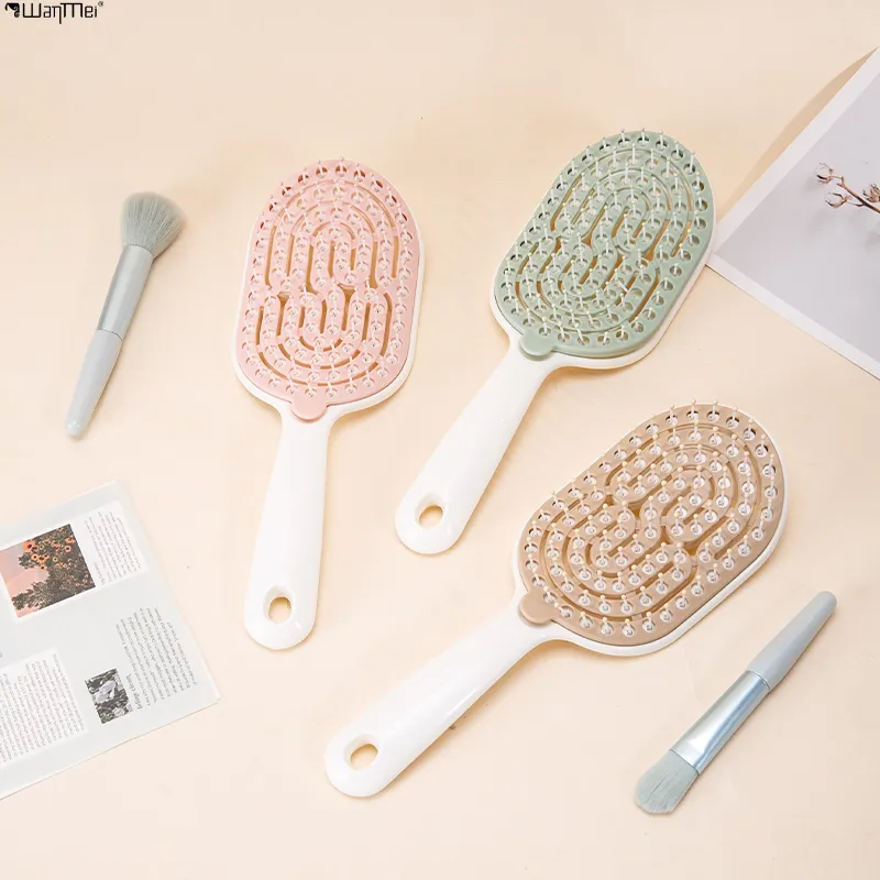Peigne à cheveux détachable Wanmei personnalisé avec fonction auto-nettoyante, garde les boucles volumineuses et sans nœuds, design creux,